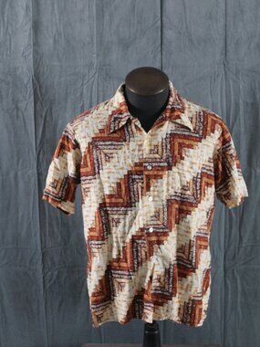 Hawaiian Shirt (VTG) - Square Tribal Angle Pattern - Men's Extra-Large